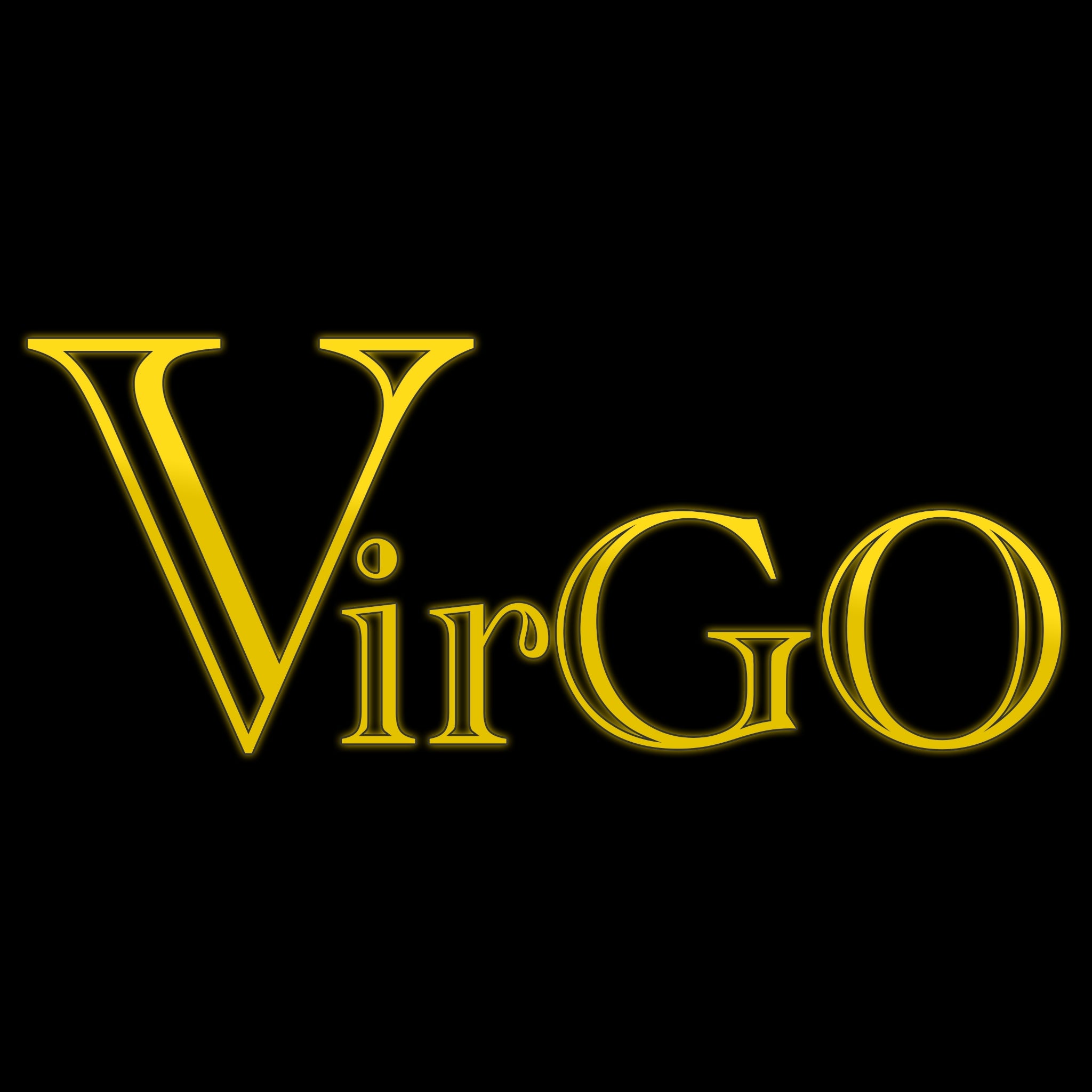 "VirGO" in gold text against a clean black background